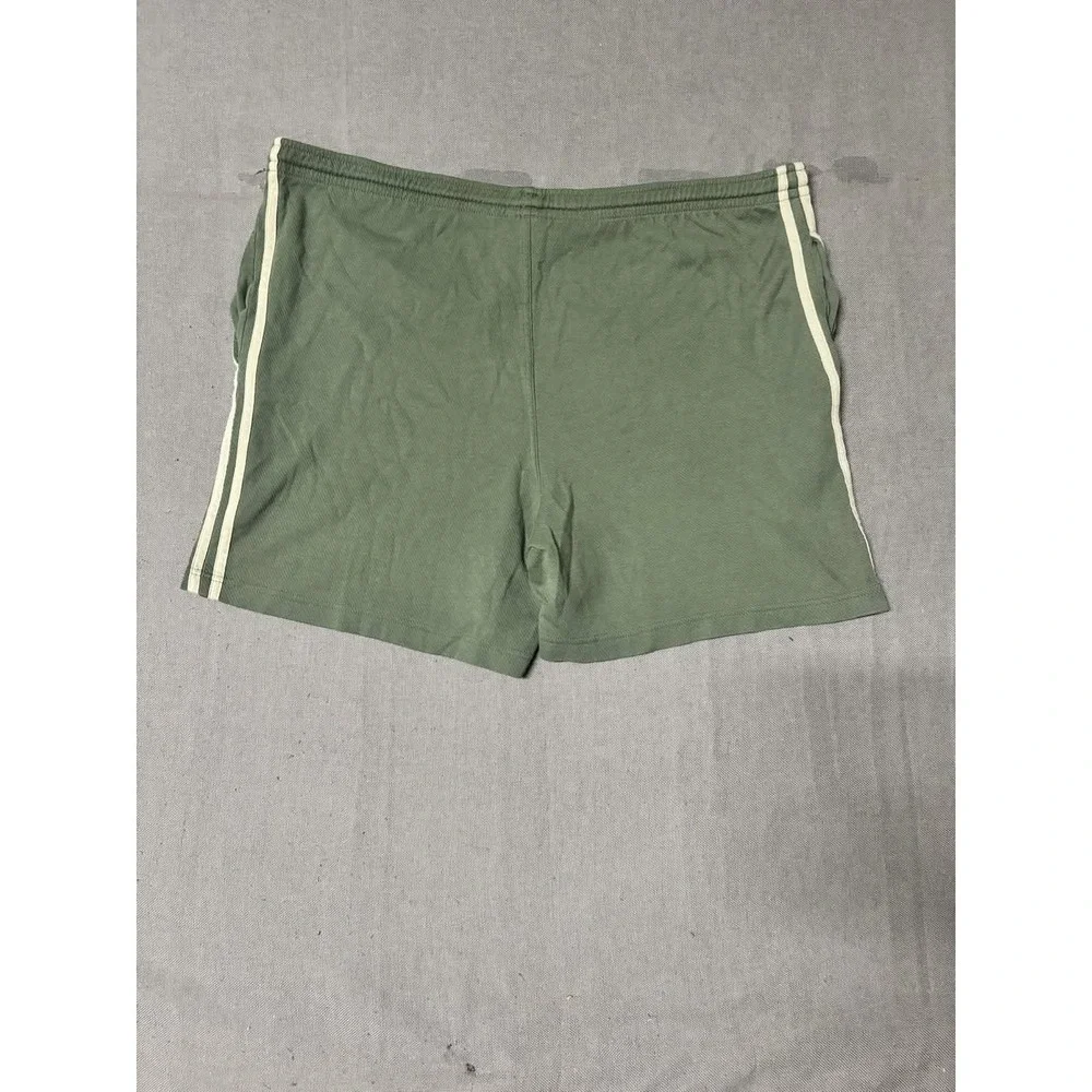 Adidas Mens Olive Green 3-Stripe Athletic Shorts Size Large L Poly-Cotton Excell